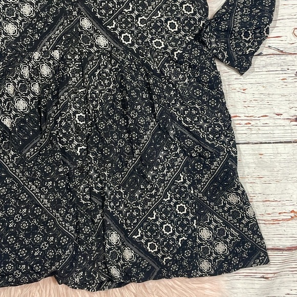 Garnet Hill Drop Waist Button Up Bohemian Print Black White Shirt Dress - Picture 9 of 9
